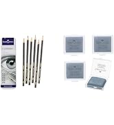 Faber-Castell Sketch Set - 6 Graphite Pencils (2H, HB, B, 2B, 4B, 6B) with 4 Pack Large Grey Knea...