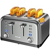 RAMJOY Grey Toaster 4 Slice, Dual Independent Controls, Extra Wide Slot Toasters for Bagel, Bread...