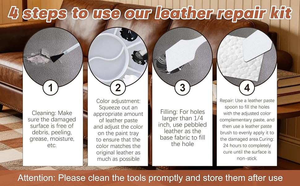 4 steps to use our leather repair kit