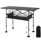 LET'S CAMP Folding Camping Table, Portable Aluminum Roll-up Picnic Backpacking Table with Adjusta...