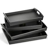 Peohud 4 Pack Bamboo Serving Tray, Kitchen Food Tray with Handles, Wooden Trays for Eating, Break...