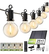 Brightown 58FT Solar String Lights Outdoor with Remote Cable Ties Hooks, 26 LED Shatterproof Bulb...