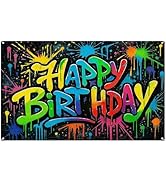 Nuxovilar Happy Birthday Banner, Graffiti-Style Birthday Backdrop for Party Decorations, 71x43 Inch
