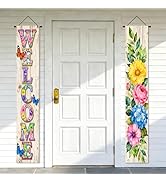 Nuxovilar Welcome Floral Butterfly Door Banner Polyester 70x12 Inches - door banners for outside,...
