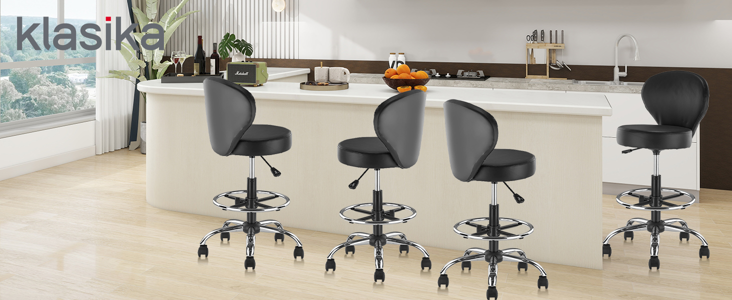 Black Round Rolling Stool
