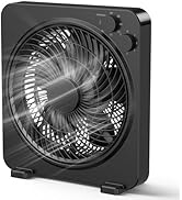 PNTCK Box Fan, 13 Inches Desk Fan, Powerful Airflow Table Fan with 3 Speeds, 120 Min Timer, Compa...