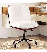 COSTWAY Criss Cross Chair with Wheels, Dual-Layer PU Leather &amp; Thickened Boucle Cushion, Armless ...