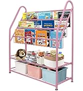 aboxoo Metal Kids Pink Bookshelf Freestanding for Children Girls Room 32 inches Large Toddler Pin...