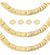 PH PandaHall 300pcs Heishi Disc Beads, 6mm Brass Loose Beads Golden Rondelle Spacer Beads Long-La...