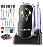 Moskany Professional Electric Nail Drill Kit 45000RPM with Bits and Base Purple Portable Recharge...