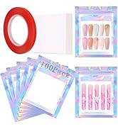 100PCS Press on Nail Packaging Bag and 100PCS White Cardboard Nail Tips Packaging Bags Empty Holo...