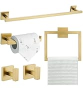 TQKAG 5-Piece Bathroom Accessories Set Brushed Gold Bathroom Hardware Set SUS304 Stainless Steel ...