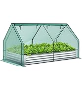 Ohuhu Raised Garden Bed with Greenhouse Cover, 8x4x1 FT Galvanized Metal Planter Box Outdoor with...