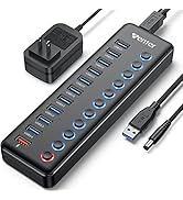 Powered USB Hub, Wenter 11-Port USB Splitter Hub (10 Faster Data Transfer Ports+ 1 Smart Charging...