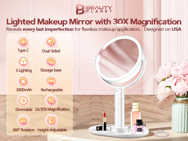 magnified mirror with lights