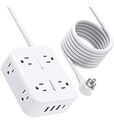 Surge Protector Power Strip 10ft Cord - Flat Plug, Wall Mount, 8 Wide Outlets with 4 USB Ports (1...