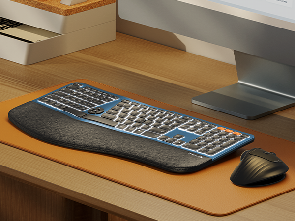 Backlit Wireless Ergonomic Keyboard Full Size Ergo Keyboard