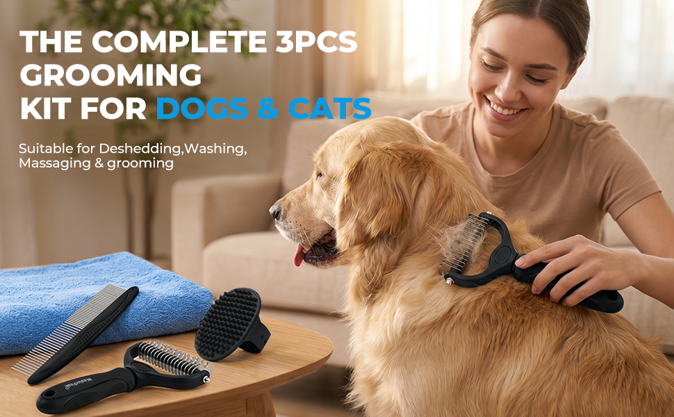 Black 3PCS Grooming Kit For Dogs and Cats
