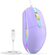 TECKNET Wired Mouse - USB Corded Mouse with RGB Backlit Full Size Optical Silent Mouse with Side ...