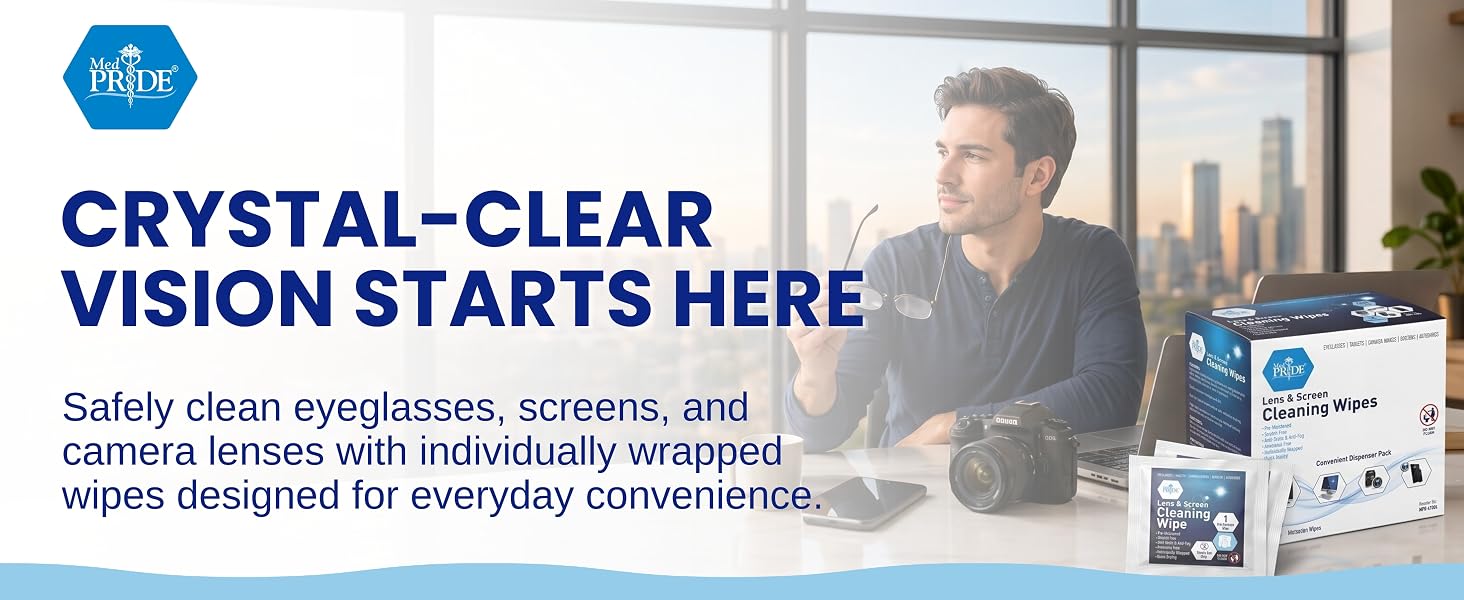 Lens and Screen Cleaning Wipes for Eyeglasses, Touch Screens, Cameras, Anti-Fog,