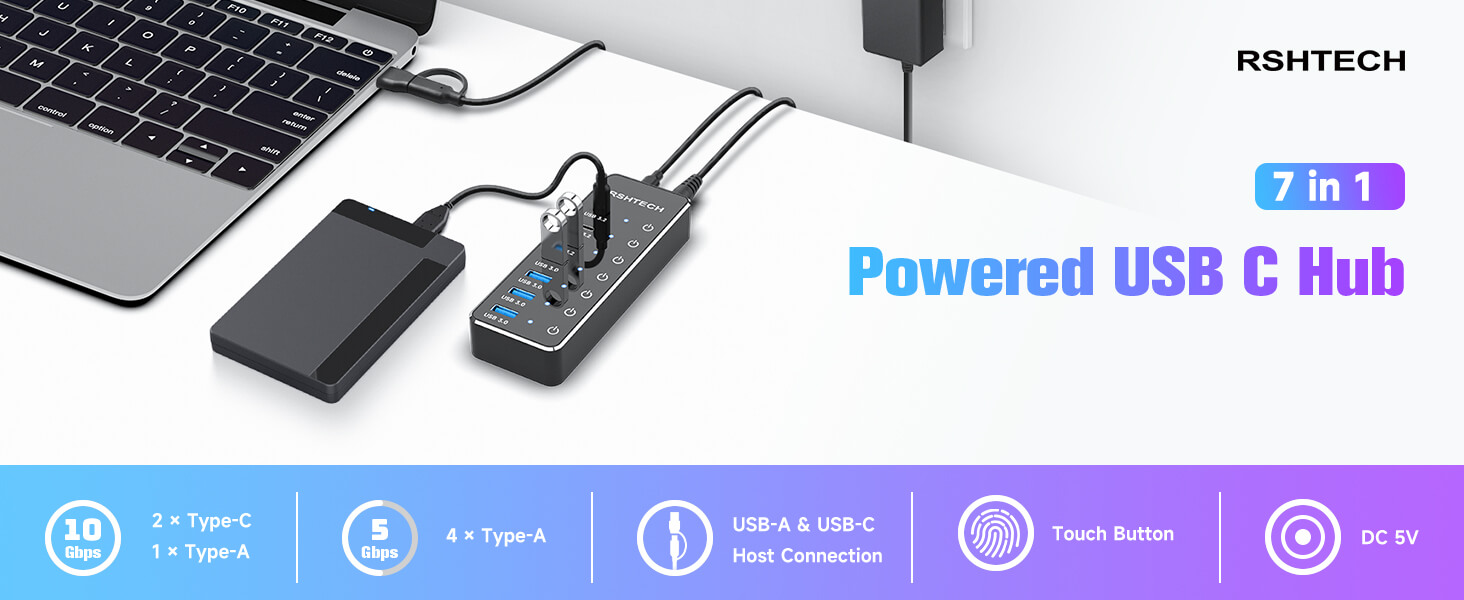 7 ports powered usb c hub