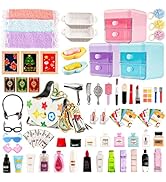 87Pcs Dollhouse Miniature Bathroom Accessories Cosmetic &amp; Toilet Pretend Play Mini Makeup Set wit...