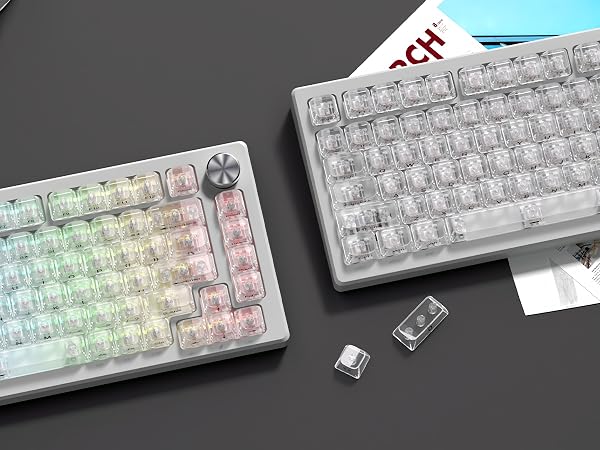White Clear keycaps,Transparent keycaps,Ceramic Jelly Key caps Set,Shine Through keycap Side Printed