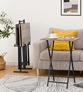 HOOBRO Folding TV Tray Tables, Set of 4 TV Trays with Storage Rack, Industrial Side Table for Eat...