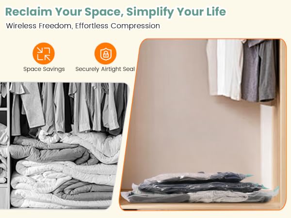 Vacuum Seal Bags for Travel with Rechargeable Cordless Pump, Compression Packing Cubes