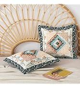 BEDIFANY 2 Pcs Floral Throw Pillow Covers with Cotton Filling, Decorative Neutral Accent Farmhous...