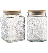 ANSQU Set of 2 Vintage Glass Storage Jars, 25.3 OZ/23.7 OZ Glass Food Storage Containers with Bam...
