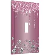 Sparkling Diamonds Pink Silver Glitter Drops Print 1 Gang Light Switch Covers Decorative Unique S...