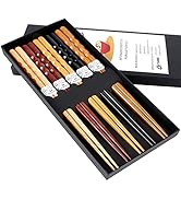 MFJUNS 5-Pairs Reusable Set of Chopsticks, Natural Wood Chopstick and Minimalism Japanese Chopsti...