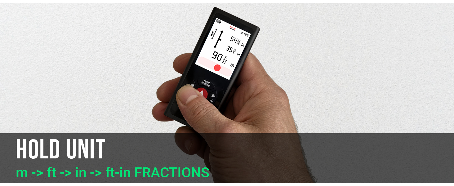 Hold UNIT button to switch between m, ft, in, and ft-in fraction display_PC_M3P3