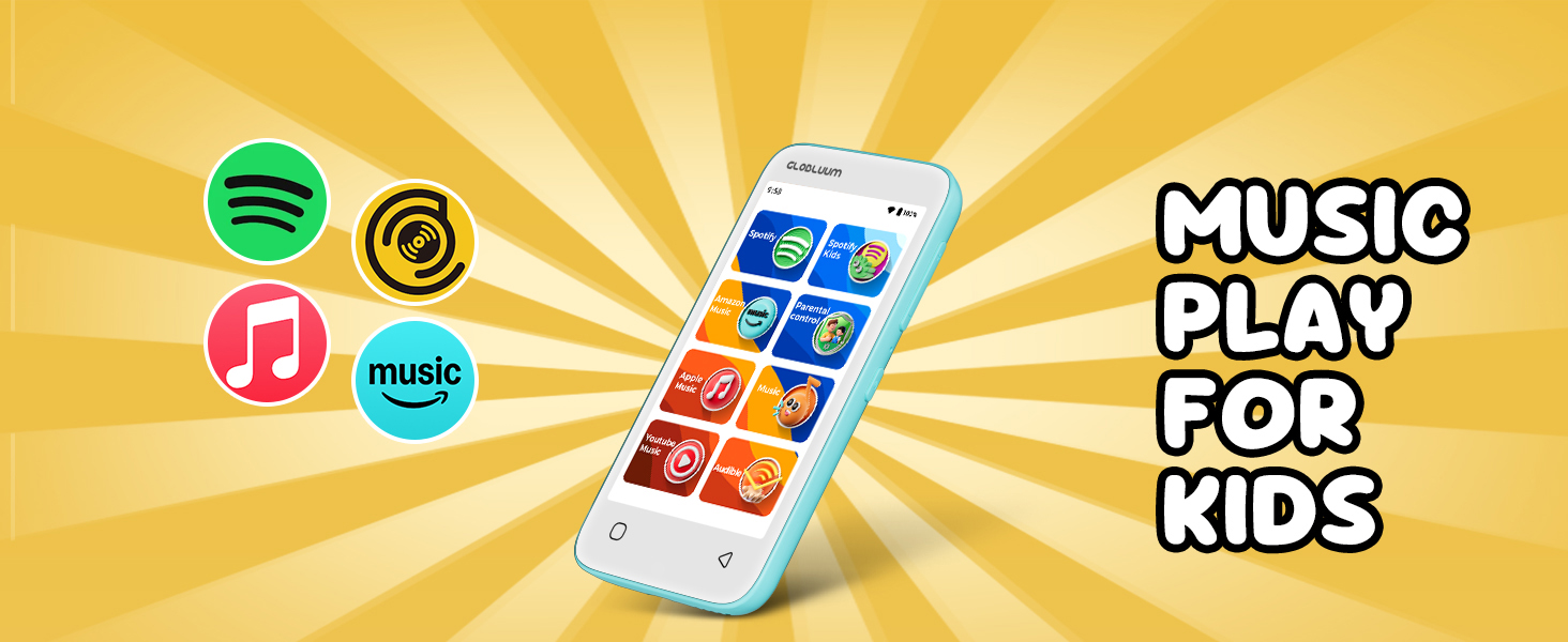 A kid-friendly MP3 player with music apps like Spotify, Apple Music, and Audible preloaded.