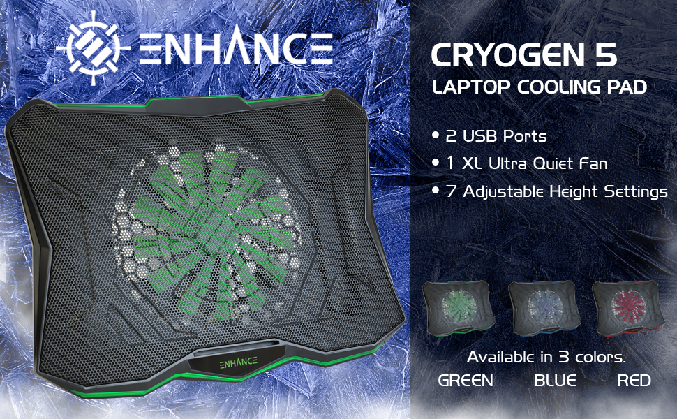 Cryogen 5 Laptop Cooling Stand Green, Red, Blue