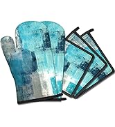 MCALK 5 Pcs Turquoise Oven Mitts and Pot Holders Sets, Teal Oven Gloves and Hot Pads for Kitchen ...