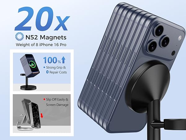 magsafe charger stand wireless iphone 17 16 15 14 13 12 3 in 1 charging station apple watch airpods