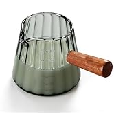 6 Oz Grey Glass Measuring Cups With Spout, Espresso Glass Cups With Wood Handle, Milk Frothing Cu...
