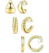 BESTEEL 3Pairs Clip on Earrings for Women Trendy Hypoallergenic 14K Gold Plated Chunky Tube Crois...