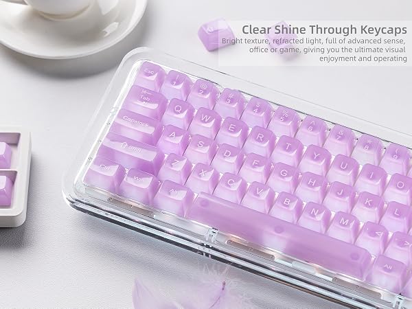 Womier Clear Jelly Keycaps, Ceramic Keycaps Style Cute Transparent Purple Keycaps
