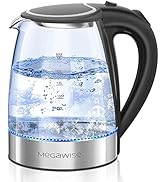 MegaWise Electric Kettle, 1.8L Borosilicate Glass Tea Kettle with LED Light, Auto Shut-Off and Bo...