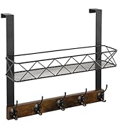 YINMIT Over The Door Hooks Organizer with Basket, Over The Door Towel Rack with 5 Metal Hooks, Do...