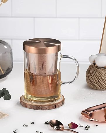 Borosilicate Glass Tea Mug Cup Tea Glasses with Stainless Steel Infuser Glass Tea Cup Teacup