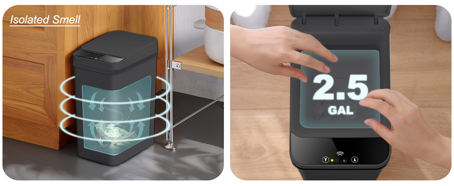 Yatmung Touchless Bathroom Trash Can - 2.5 Gallon Smart Trash Can Sensor Motion