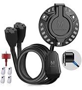 MICTUNING 15A 250V AC Port Plug, 20'' Dual Extension Cord, 12 AWG RV Power Inlet Outlet Socket-Lo...