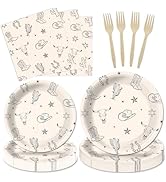 100 Pcs Cowboy Party Decorations Western Cowboy Birthday Paper Plates Napkins Disposable Rodeo Ba...