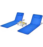 Giantex Beach Chairs for Adults 2 Pack Set with Side Table, Folding Lounge Chairs, 5 Position Adj...