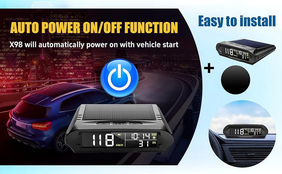 Wireless Heads Up Display for Cars Solar GPS Digital Speedometer