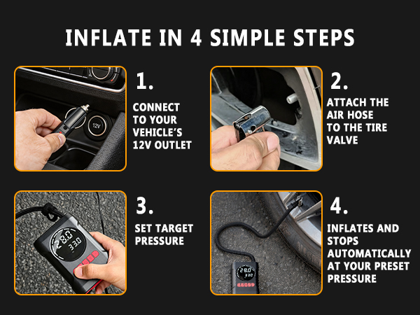 tire pump for car portable dc tire inflator compressor